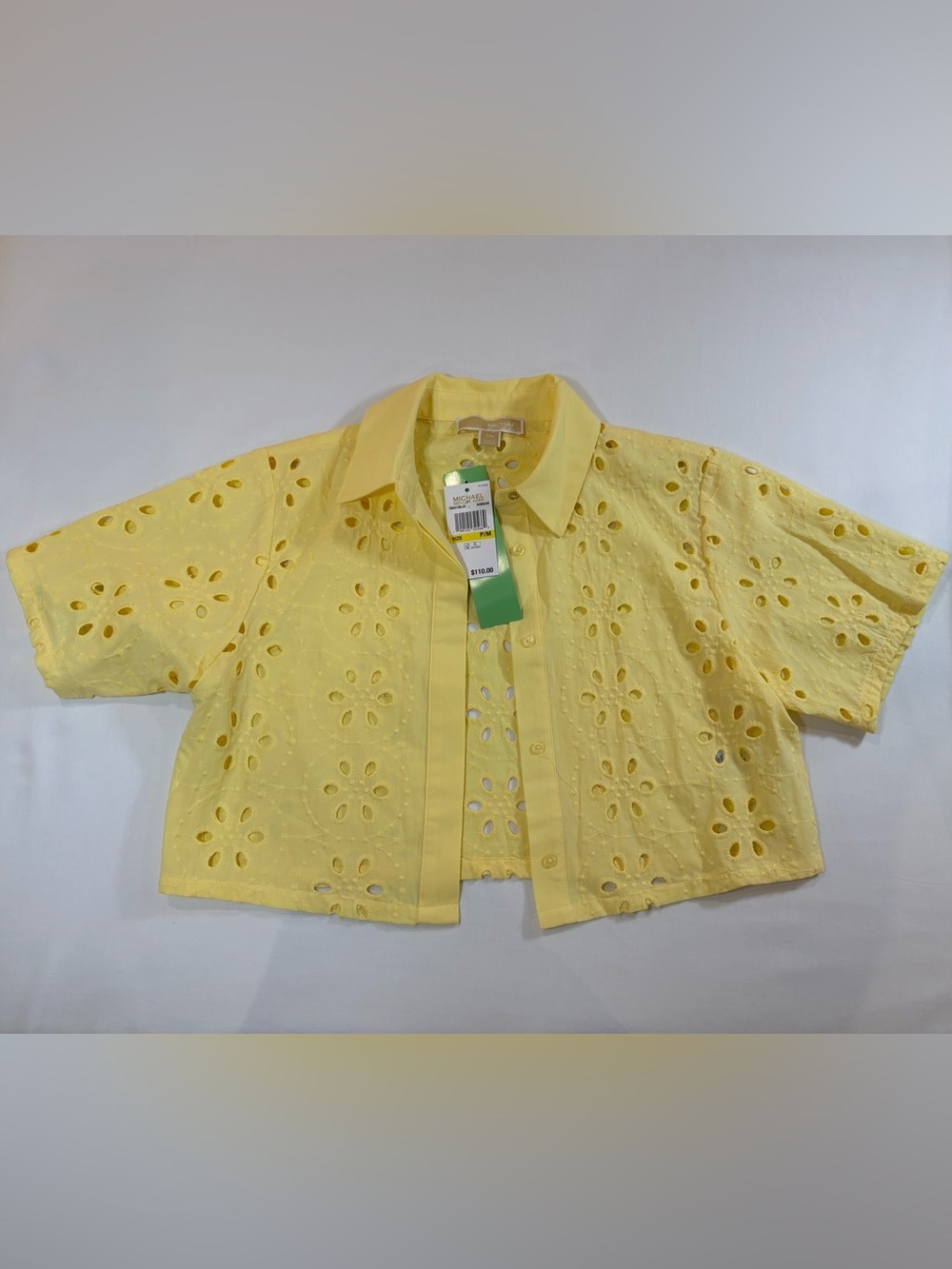 Michael Kors Pale Yellow Eyelet Cropped Button Front Jacket - Picture 2 of 12